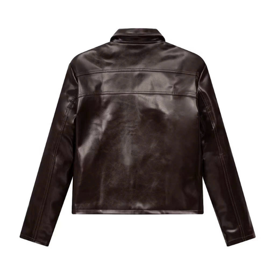 KANTAN - Seashell Faux Leather Zip-Up Jacket - Male