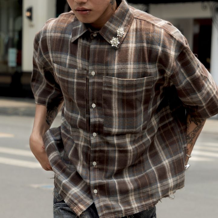 Plaid Boxy Shirt - Brown