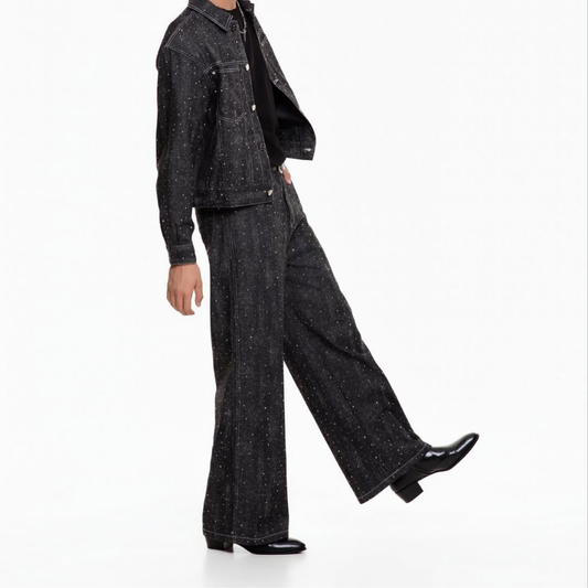 KANTAN - Unisex Wide-leg Studded Denim Pants - Unisex