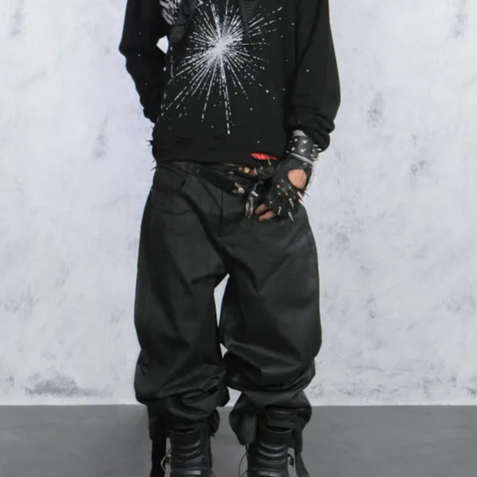 TRAPPER CLUB - Plain Black Baggy Pants "Shadow Fade" - Male
