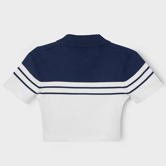 Sensei Knit Cropped Top In Navy Striped
