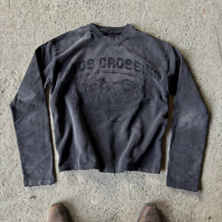 FNOS - “Fnos Crossing” Washed Long Sleeve – Black - Comfortable T-shirts - Daily Wear - Unisex