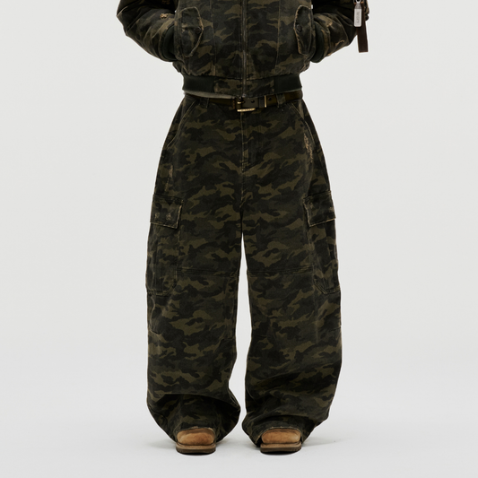 FNOS - Washed Camo Cargo Pants - Comfortable Pants - Daily Wear - Unisex