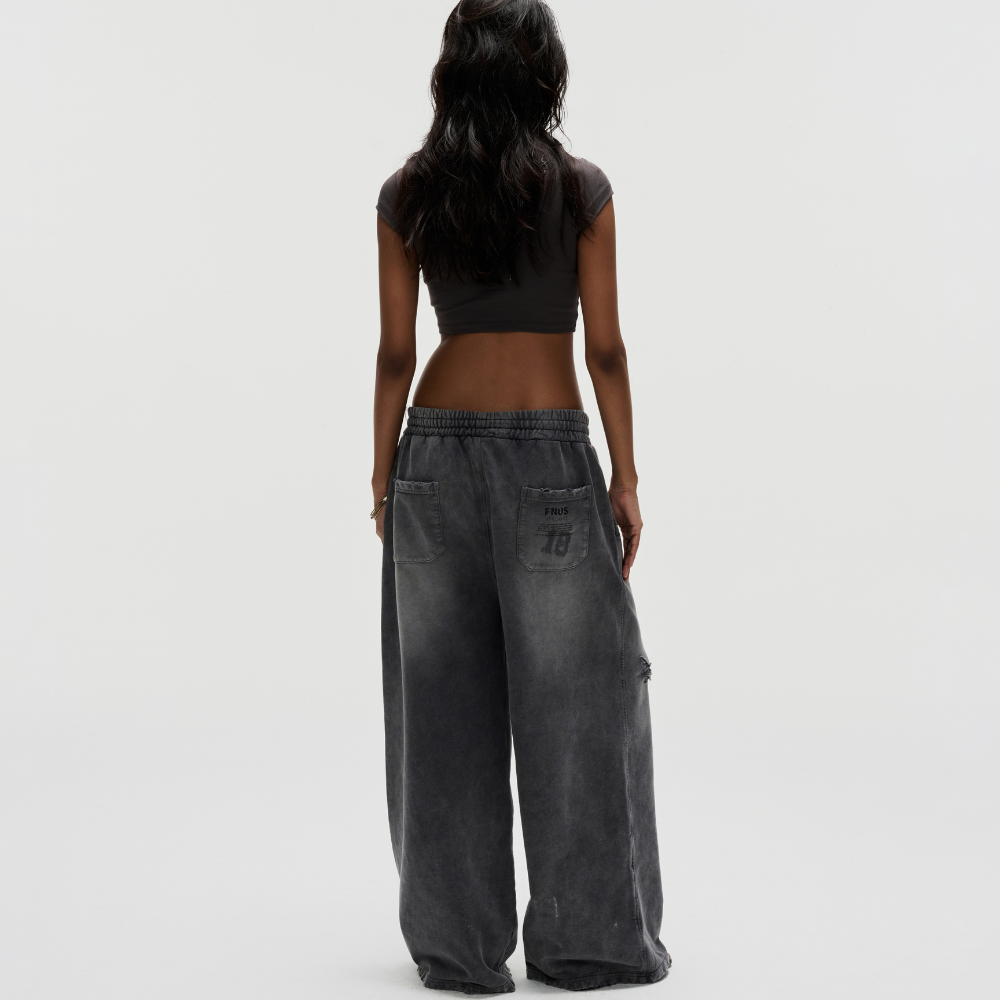 FNOS - Washed Ripped Sweatpants - Comfortable Pants - Daily Wear - Unisex