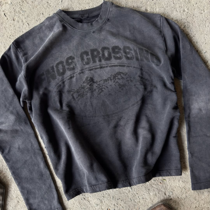 FNOS - “Fnos Crossing” Washed Long Sleeve – Black - Comfortable T-shirts - Daily Wear - Unisex