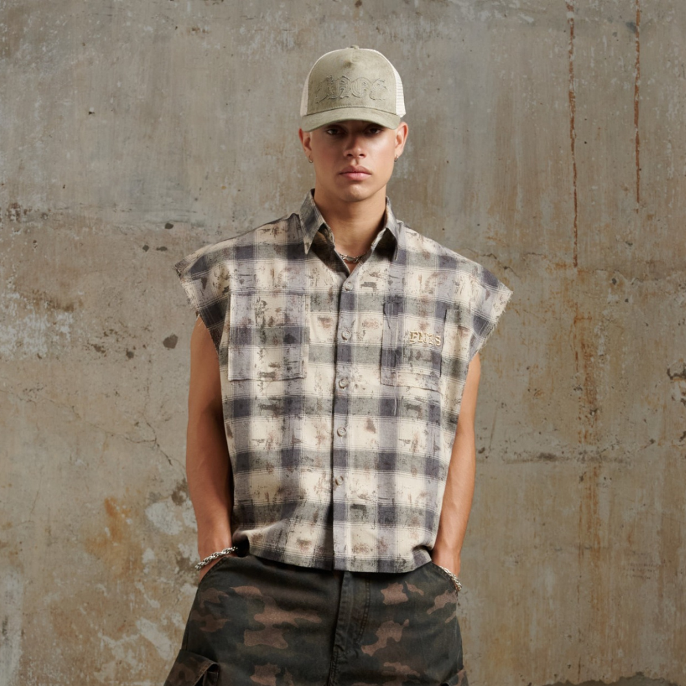 FNOS - Bat Cut Caro Shirt - Comfortable Tops - Daily Wear - Male