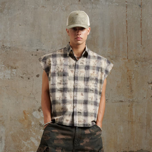 FNOS - Bat Cut Caro Shirt - Comfortable Tops - Daily Wear - Male