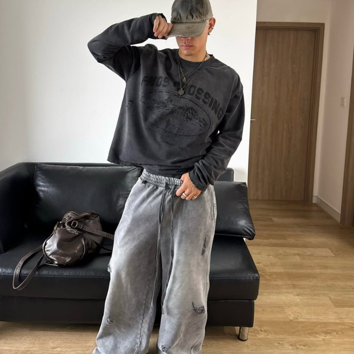 FNOS - “Fnos Crossing” Washed Long Sleeve – Black - Comfortable T-shirts - Daily Wear - Unisex