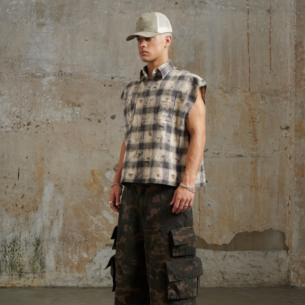 FNOS - Bat Cut Caro Shirt - Comfortable Tops - Daily Wear - Male