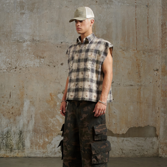 FNOS - Bat Cut Caro Shirt - Comfortable Tops - Daily Wear - Male