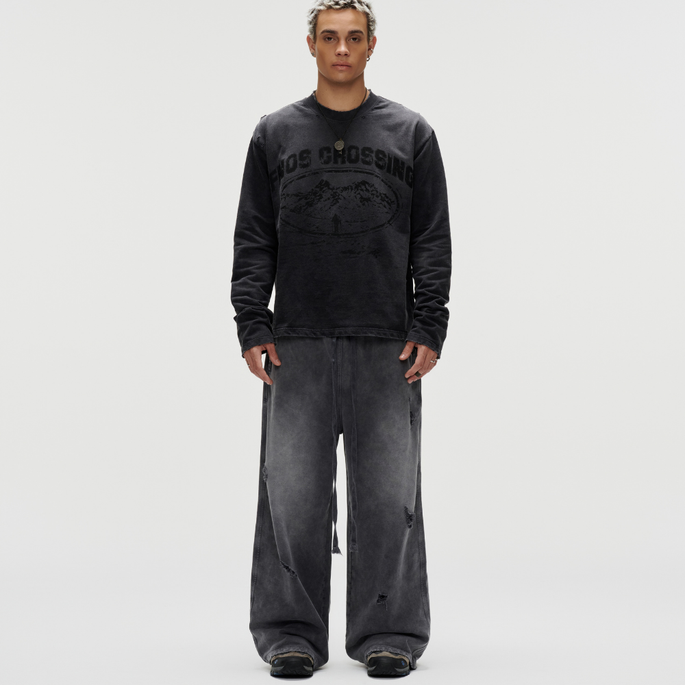 FNOS - Washed Ripped Sweatpants - Comfortable Pants - Daily Wear - Unisex