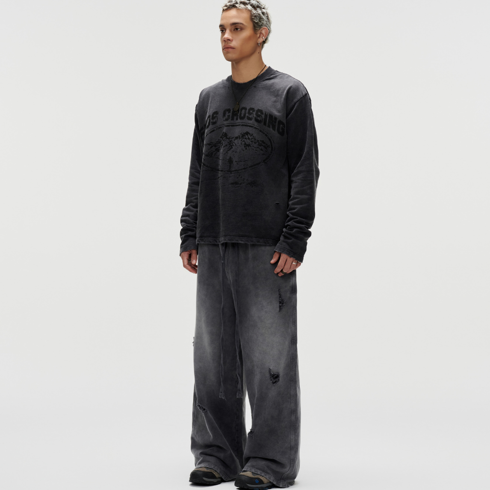 FNOS - Washed Ripped Sweatpants - Comfortable Pants - Daily Wear - Unisex