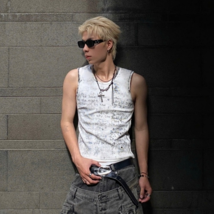 TRAPPER CLUB - "Broken Verse" Cropped Tank Top - Male