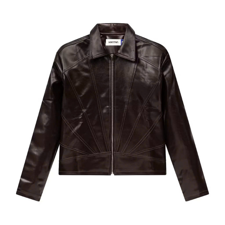 KANTAN - Seashell Faux Leather Zip-Up Jacket - Male