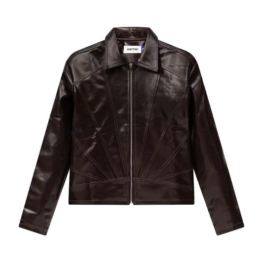 KANTAN - Seashell Faux Leather Zip-Up Jacket - Male