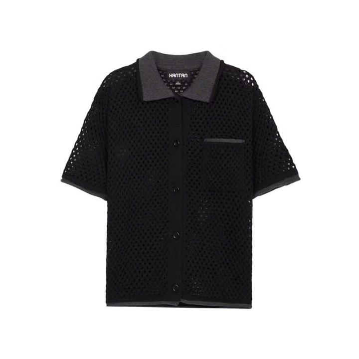 KANTAN - Black Knitted Cropped Shirt - Unisex