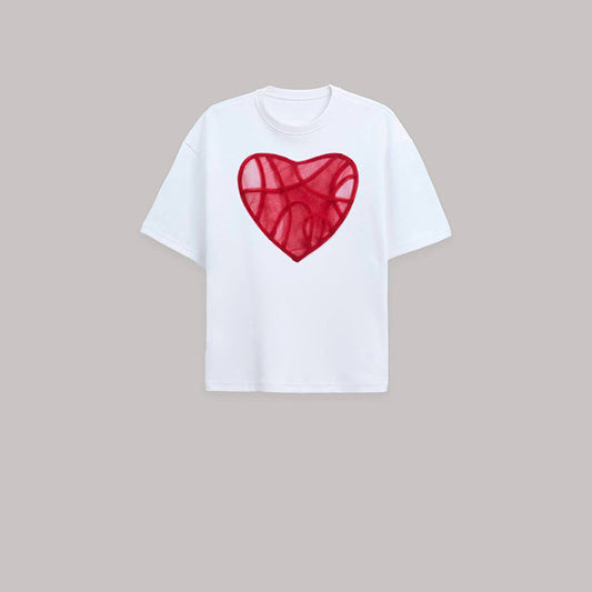 CAOSTU - Curved Heart T-shirt - ใส่สบาย เสื้อยืด - ใส่ได้ทุกวัน - ใส่ได้ทั้งชายหญิง
