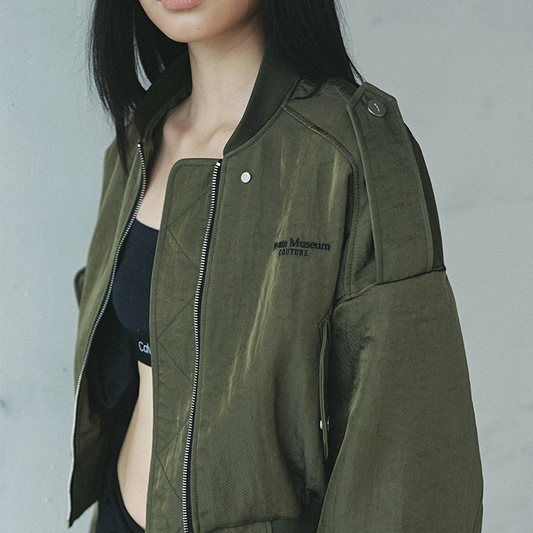 Cropped Nylon Twill Bomber Jacket