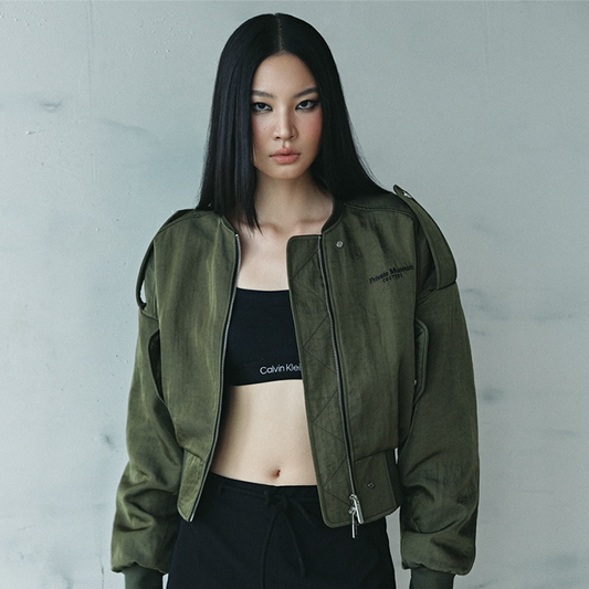 Cropped Nylon Twill Bomber Jacket