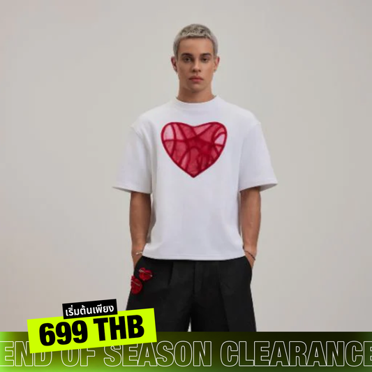 CAOSTU - Curved Heart T-shirt - ใส่สบาย เสื้อยืด - ใส่ได้ทุกวัน - ใส่ได้ทั้งชายหญิง