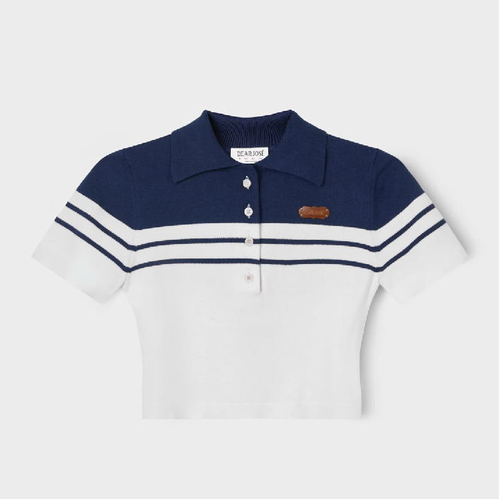 Sensei Knit Cropped Top In Navy Striped