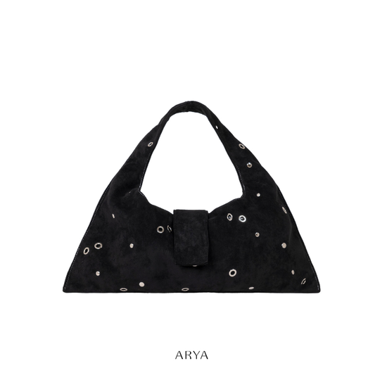 ARYA - Black Eyelet Crescent Bag