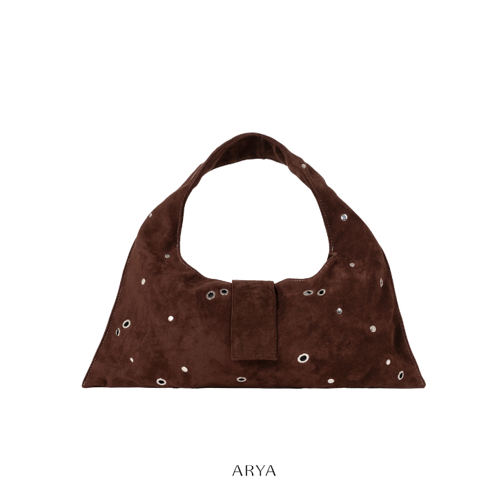 ARYA - Brown Eyelet Crescent Bag
