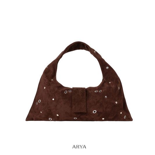 ARYA - Brown Eyelet Crescent Bag