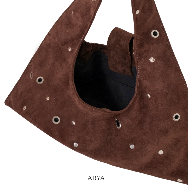 ARYA - Brown Eyelet Crescent Bag