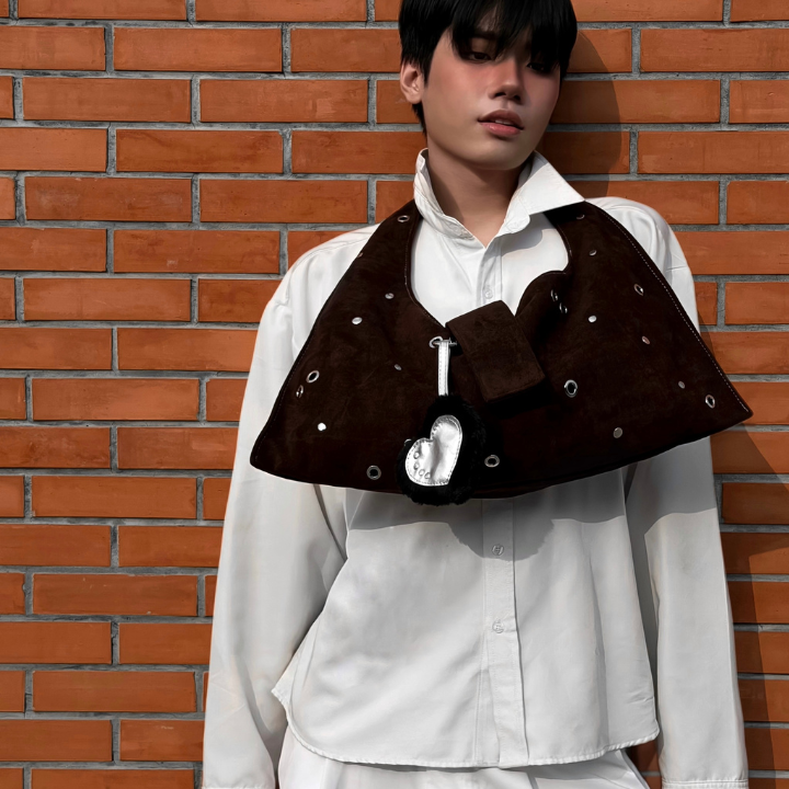 ARYA - Brown Eyelet Crescent Bag