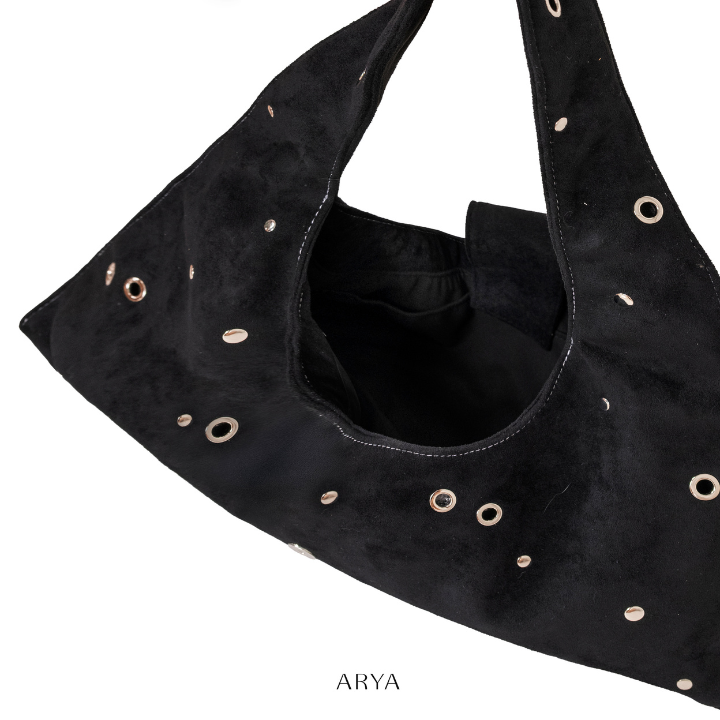 ARYA - Black Eyelet Crescent Bag