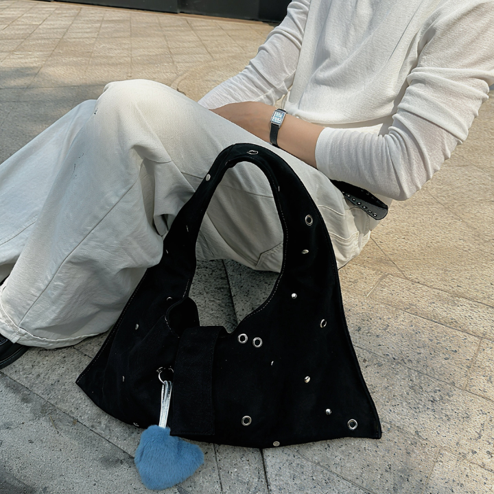 ARYA - Black Eyelet Crescent Bag