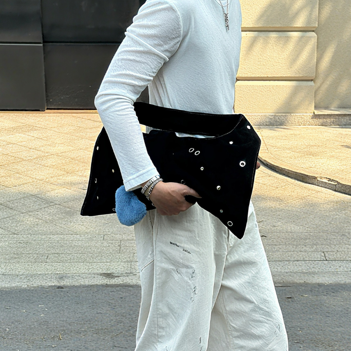 ARYA - Black Eyelet Crescent Bag