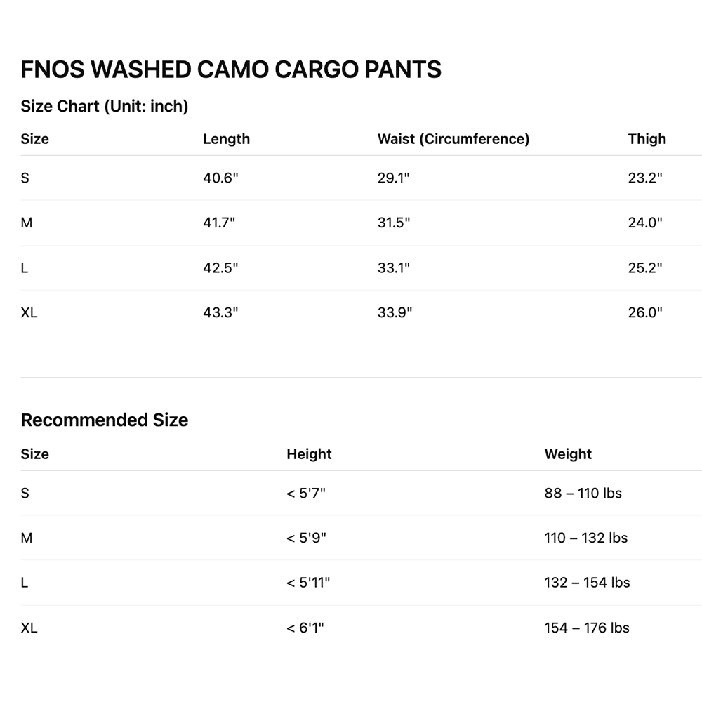 FNOS - Washed Camo Cargo Pants - Comfortable Pants - Daily Wear - Unisex