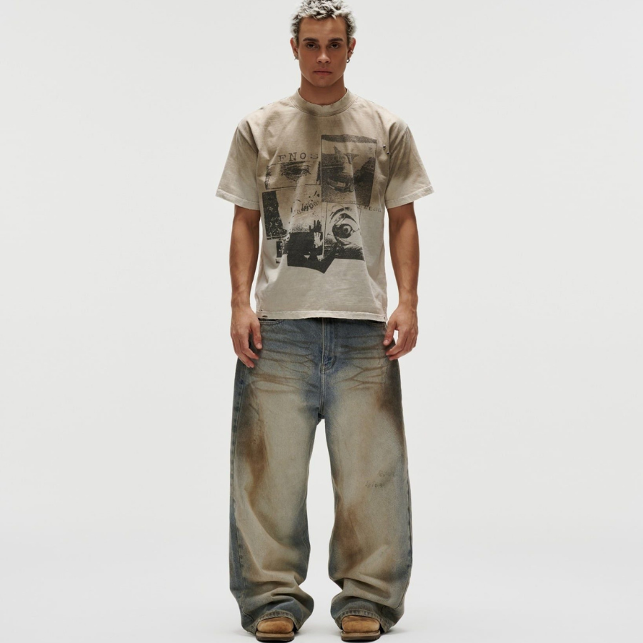 FNOS - Washed Printed Tee – Dirty Beige -Unisex