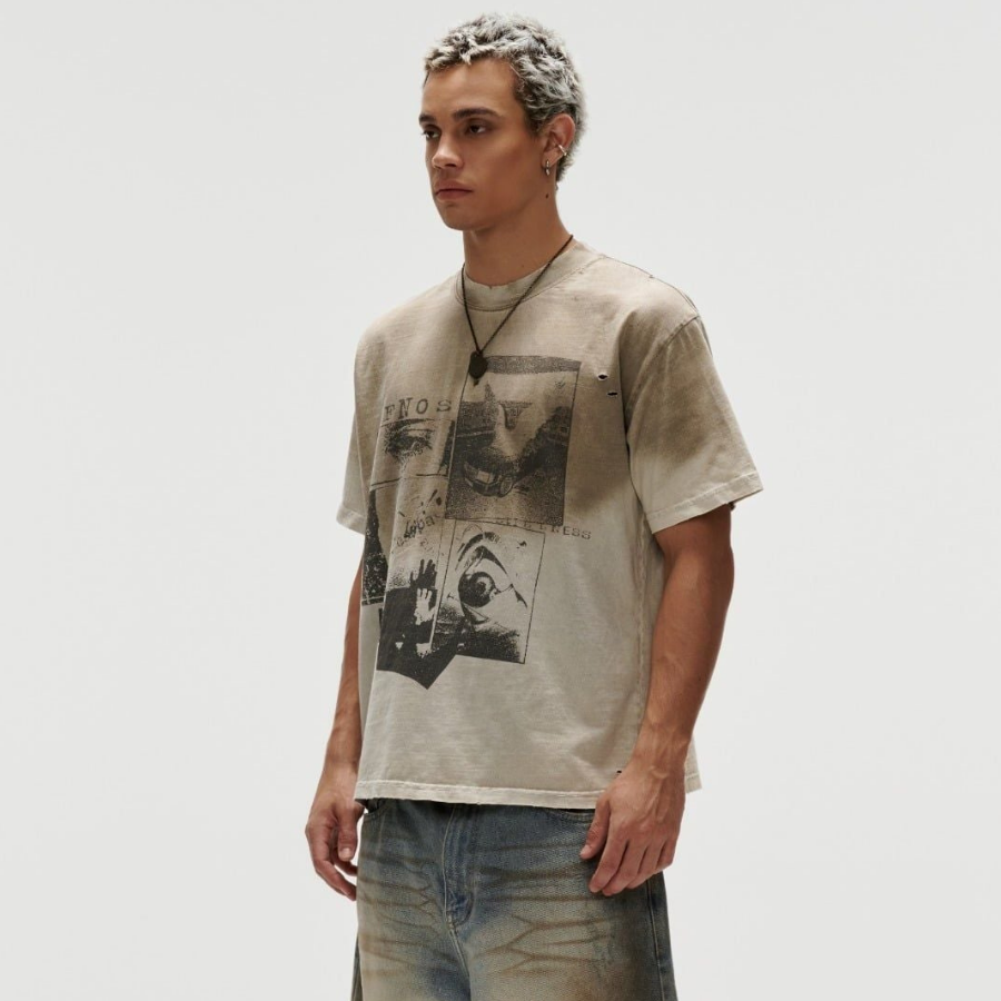 FNOS - Washed Printed Tee – Dirty Beige -Unisex
