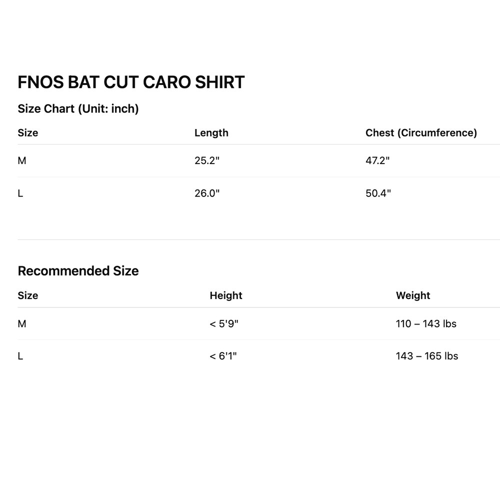 FNOS - Bat Cut Caro Shirt - Comfortable Tops - Daily Wear - Male