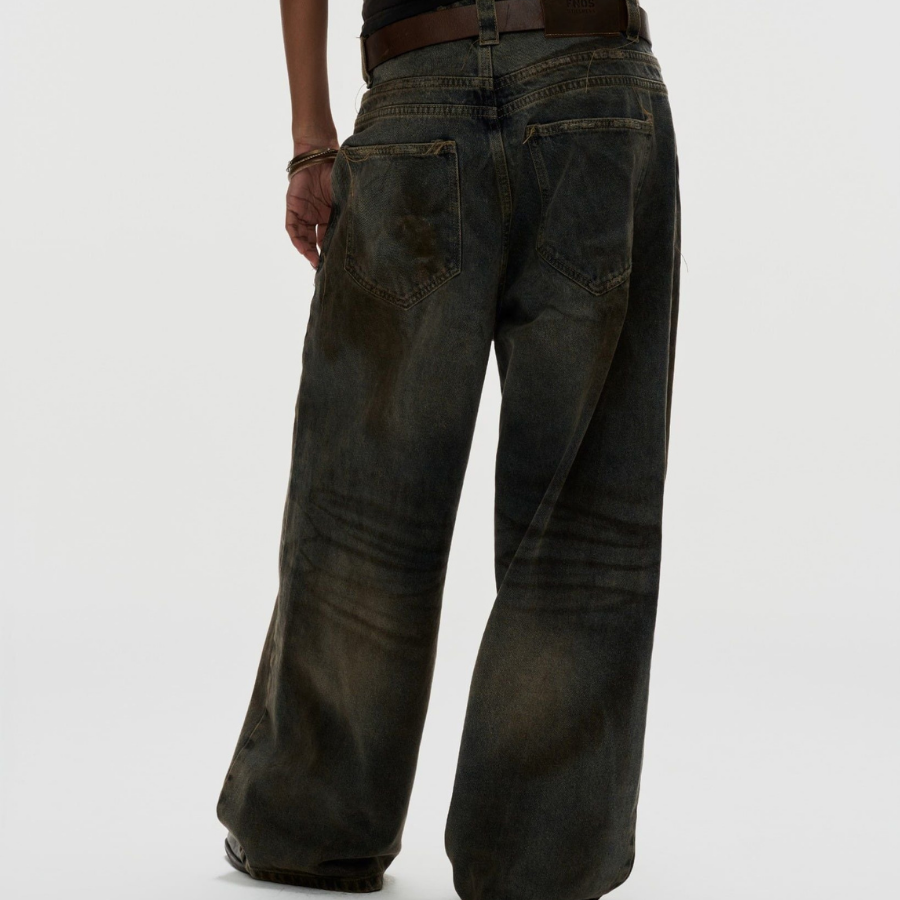 FNOS - Dirty Effect Washed Jeans - Comfortable Pants - Daily Wear - Unisex