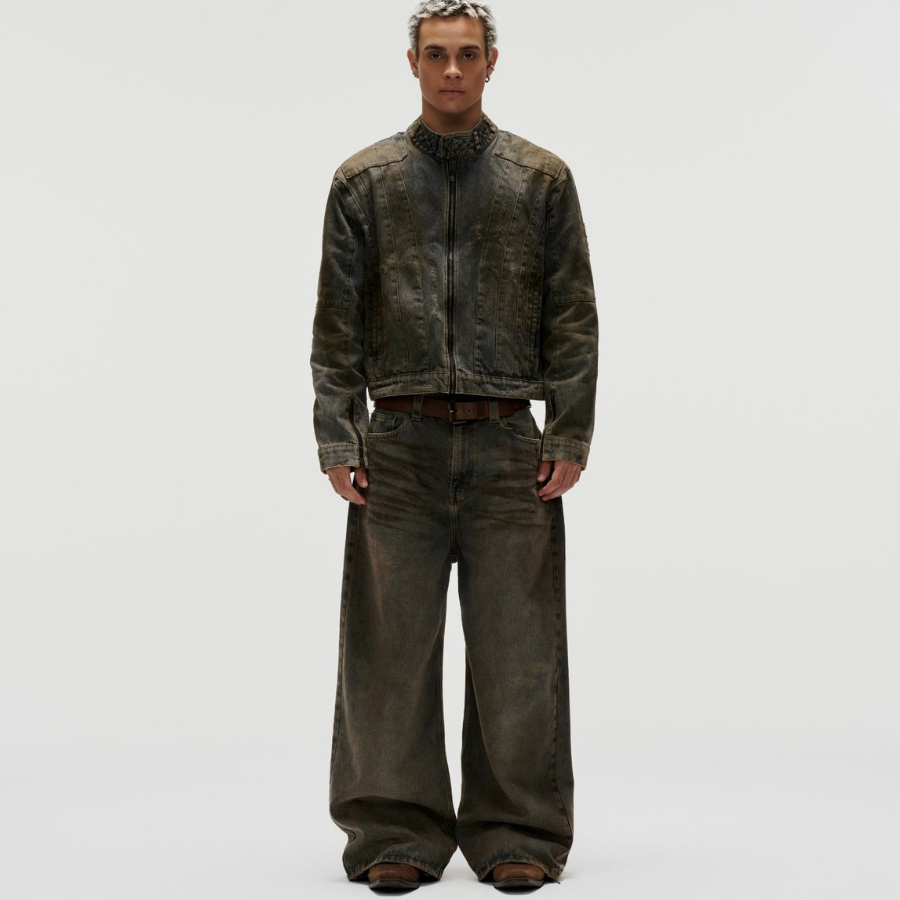 FNOS - Dirty Effect Washed Jeans - Comfortable Pants - Daily Wear - Unisex