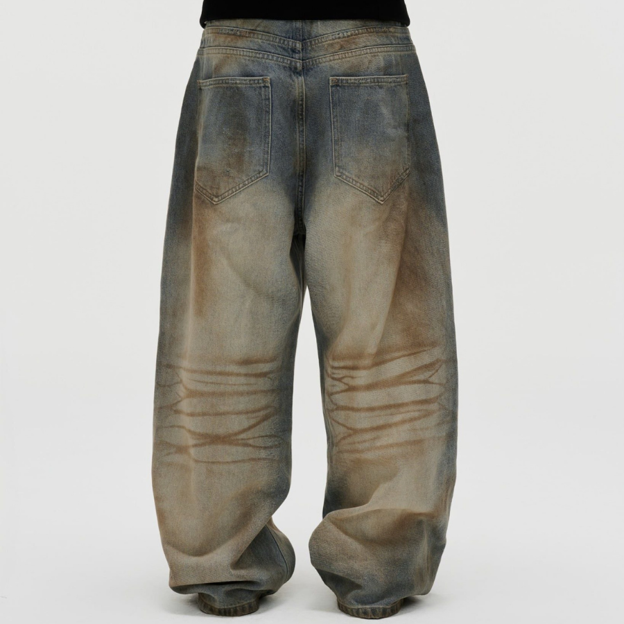 FNOS - Dirty Effect Washed Jeans - Comfortable Pants - Daily Wear - Unisex