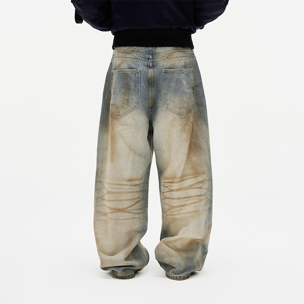 FNOS - กางเกงยีนส์ฟอกสีแบบมีเอฟเฟ็กต์สกปรก - สำหรับทั้งชายและหญิง