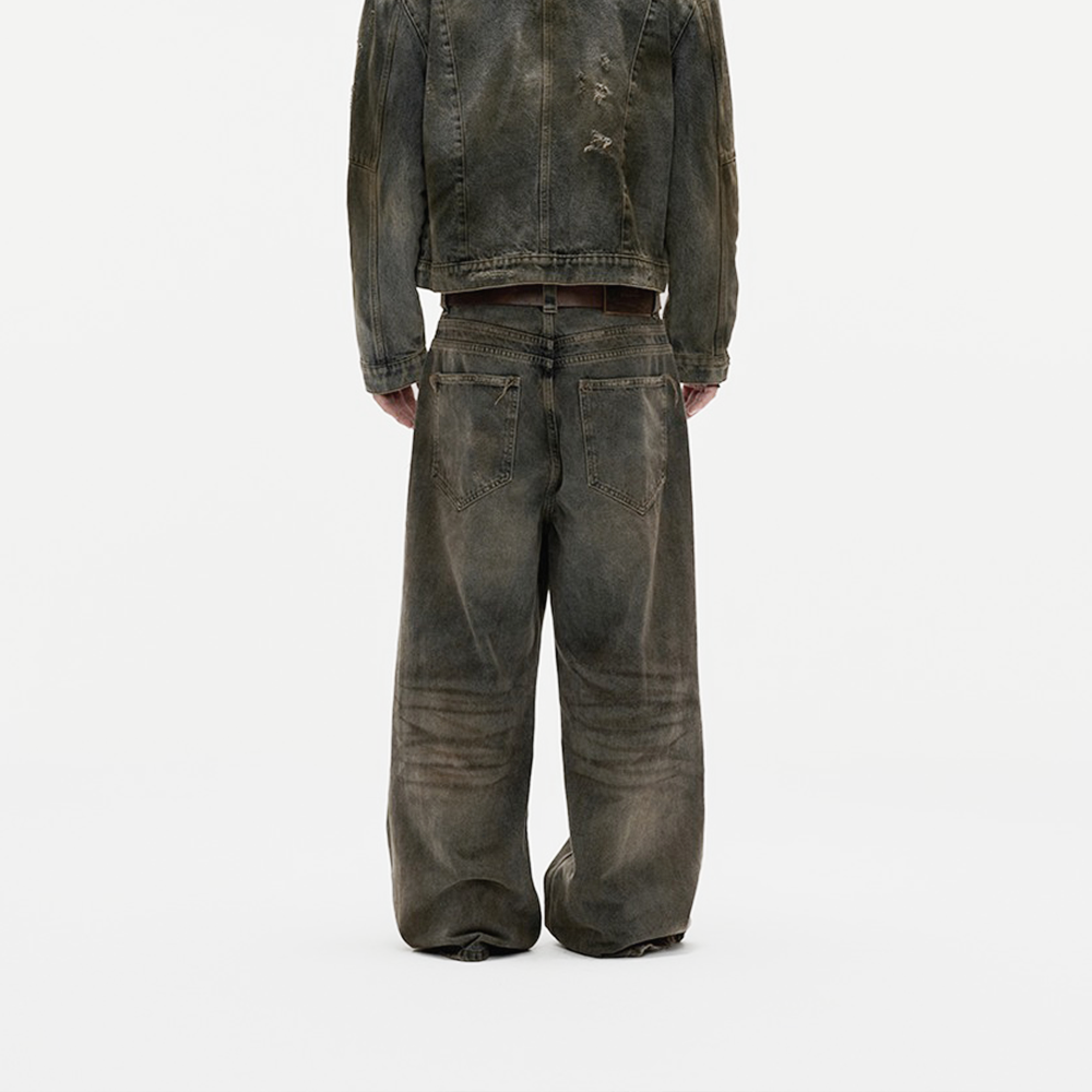 FNOS - กางเกงยีนส์ฟอกสีแบบมีเอฟเฟ็กต์สกปรก - สำหรับทั้งชายและหญิง