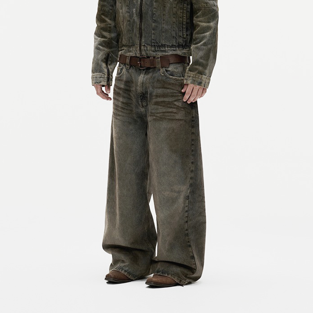 FNOS - กางเกงยีนส์ฟอกสีแบบมีเอฟเฟ็กต์สกปรก - สำหรับทั้งชายและหญิง