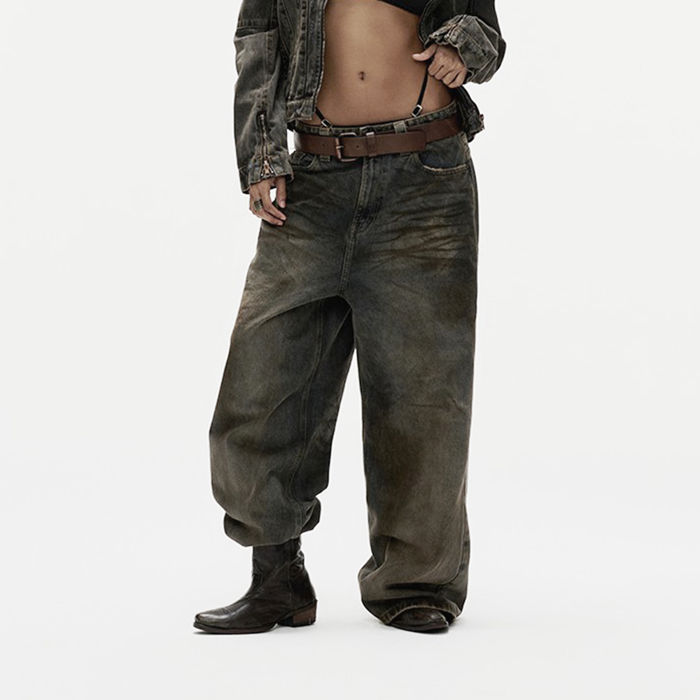 FNOS - กางเกงยีนส์ฟอกสีแบบมีเอฟเฟ็กต์สกปรก - สำหรับทั้งชายและหญิง