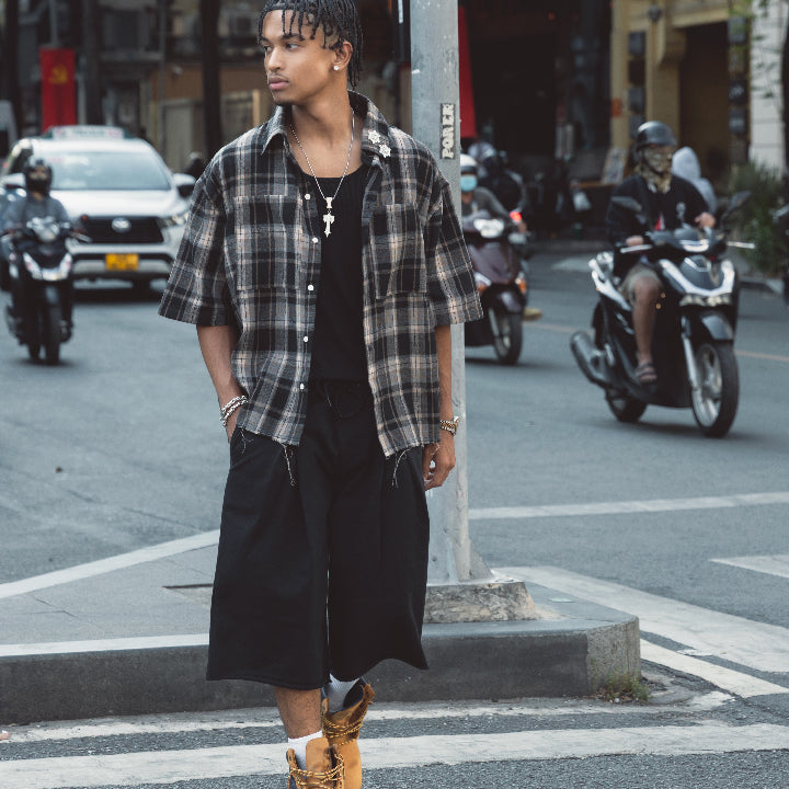 Plaid Boxy Shirt - Black