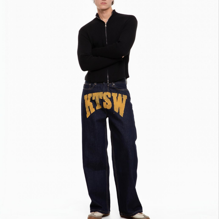 KANTAN - Unisex Dark Blue Denim Pants with KTSW - Fashionable Pants - Daily Wear - Unisex