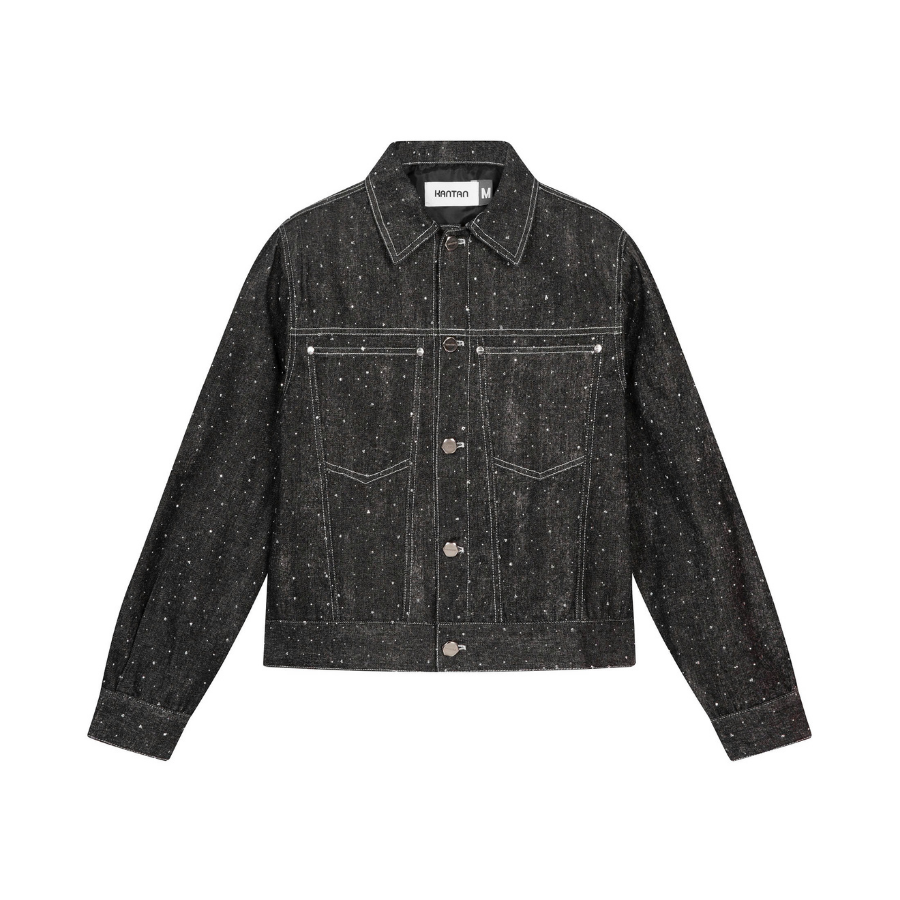 KANTAN - Unisex Studded Denim Jacket with Collar - Unisex