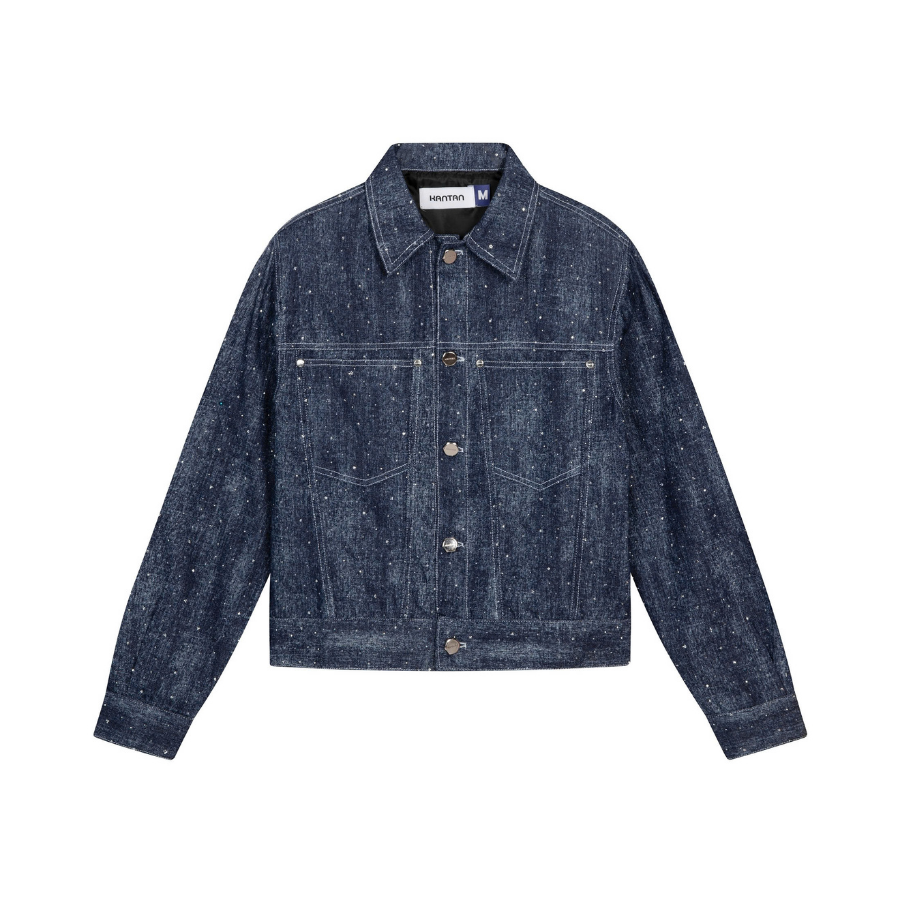 KANTAN - Unisex Studded Denim Jacket with Collar - Unisex