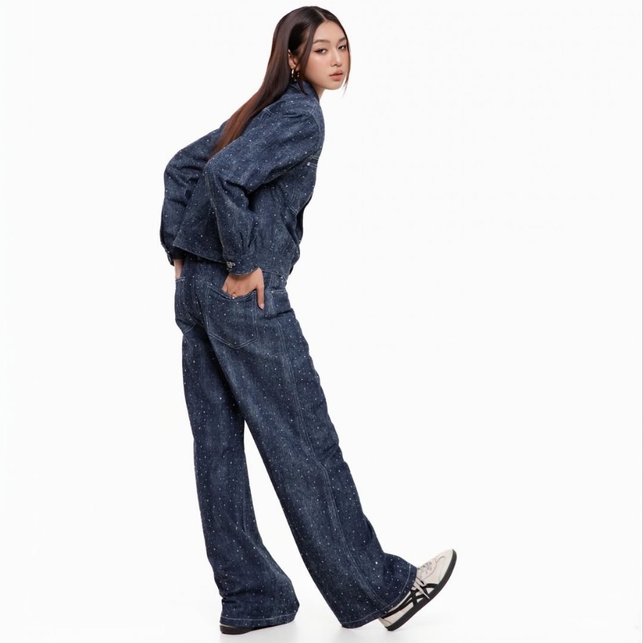 KANTAN - Unisex Studded Denim Jacket with Collar - Unisex