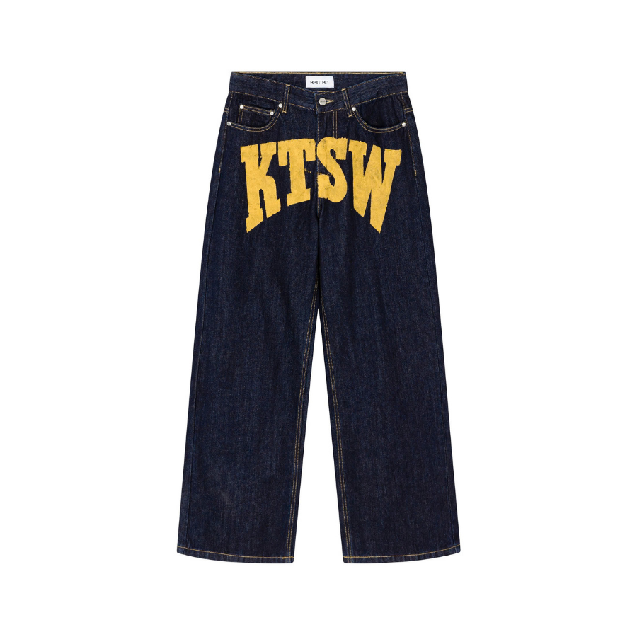 KANTAN - Unisex Dark Blue Denim Pants with KTSW - Fashionable Pants - Daily Wear - Unisex